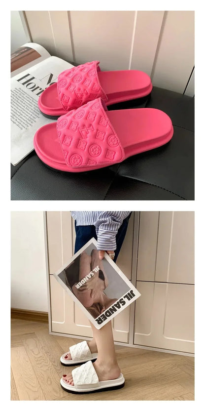 Ladies Magic Sticker Flat Slippers Summer New Designer Luxury Sandals for Women Elegant Home Flat Slippers Zapatos De Mujer