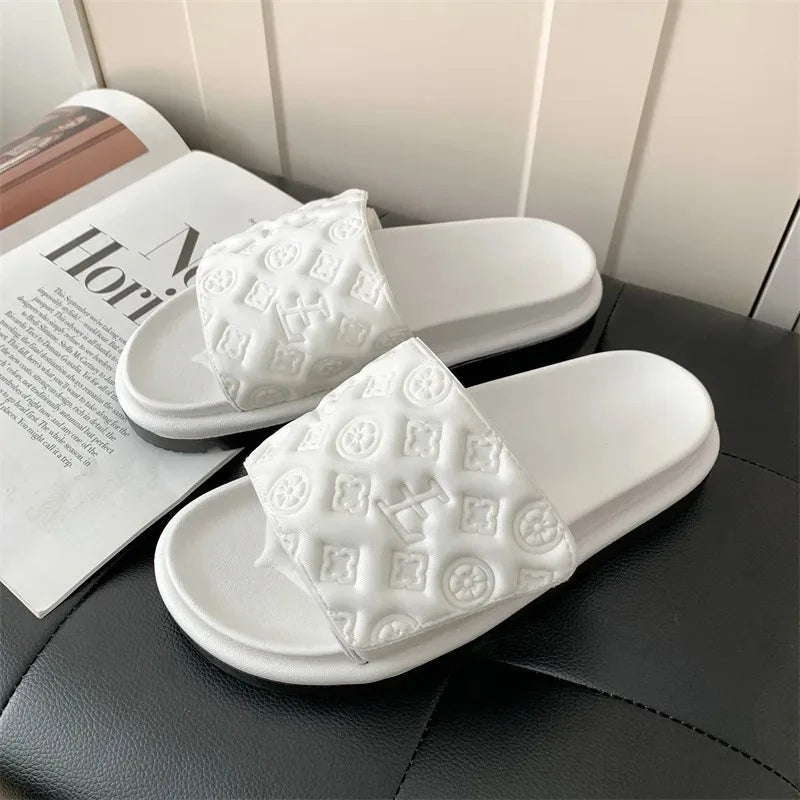 Ladies Magic Sticker Flat Slippers Summer New Designer Luxury Sandals for Women Elegant Home Flat Slippers Zapatos De Mujer