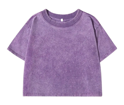 100% Cotton Washed T-Shirts For Women Loose O-Neck Crop Tops Y2k Street Female Clothes Summer Casual Vintage Short Sleeve Tees