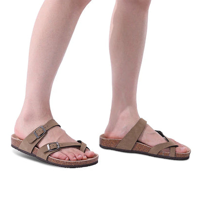 Comwarm Fashion Women's Suede Mules Slippers Men Clogs Cork Insole Sandals With Arch Support Outdoor Beach Slides Home Shoes