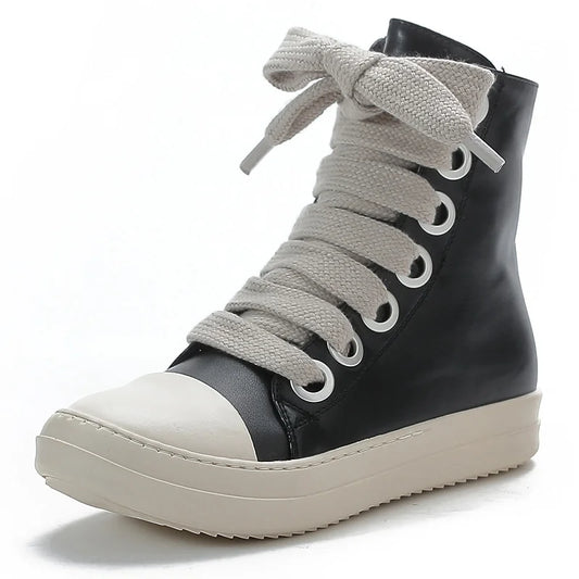 New Women Sneakers High-top Men's Casual Shoes Leather Shoes For Women Flat Sport Shoes Thick Lace Up Unisex Couple Women Shoes
