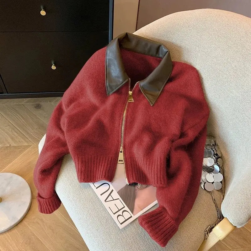 2025 Autumn Winter New knitted Cardigan Sweater Women Fashion Long-Sleeved Polo Collar Short Coat Female Loose Sweater Lady Tops